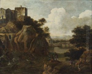 Dessinateurs Devant Un Paysage Montagneux by Jan Asselijn