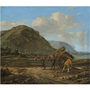 A Landscape With A Horse And Cart And Two Farmers In The Foreground With Kelp Gatherers On The Shore Beyond A Landscape With A Horse And Cart And Two Farmers In The Foreground With Kelp Gatherers On The Shore Beyond