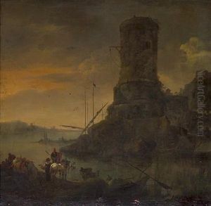 A Mediterranean Capriccio With A Grey Horse And Figures In The Foreground A Mediterranean Capriccio With A Grey Horse And Figures In The Foreground