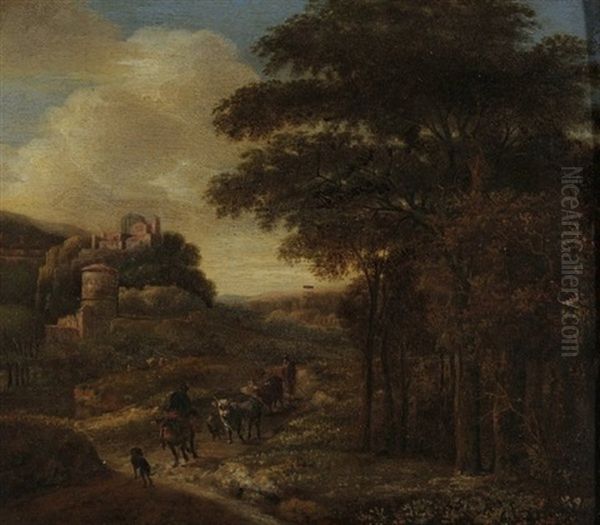 Italienische Landschaft Mit Kuhen Und Zwei Hirten Im Vordergrund - view 1