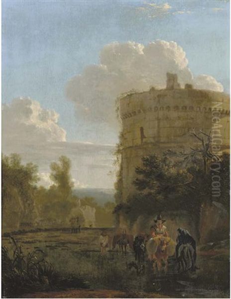 An Italianate Landscape With Travellers Fording A River Near The Tomb Of Caecilia Metella, Rome - view 1
