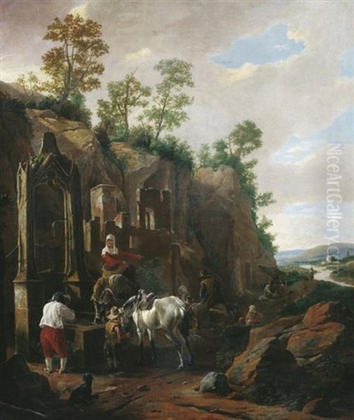 Reisende Bei Der Rast An Einer Alten Ruine - view 1