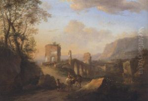 A View Of The Ponte Molle With Drovers And Donkeys On A Road
