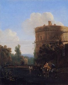 An Italianate Landscape With Travellers Fording A River by Jan Asselijn