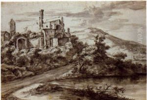 Italianate River Landscape With Ruins To The Left