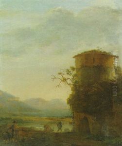 Peasants And Cattle Beside A Tower In An Extensive Landscape Peasants And Cattle Beside A Tower In An Extensive Landscape
