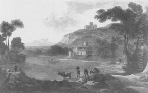 Sudliche Berglandschaft Mit Hausern Am Ufer Eines Flusses by Jan Asselijn