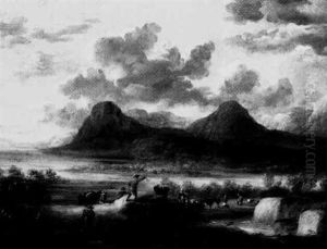 Gebirgige Fluslandschaft Mit Reisenden by Jan Asselijn
