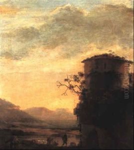 Italienisierende Landschaft Mit Rundturm Und Hirten Italienisierende Landschaft Mit Rundturm Und Hirten