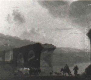 River Landscape With Cattle By A Bridge River Landscape With Cattle By A Bridge