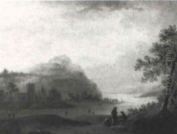 Mountainous Landscape, With Figures In Front Of A Lake - view 1