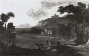 Sudliche Berglandschaft Mit Hausern Am Ufer Eines Fluses by Jan Asselijn