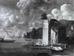 Suedlicher Hafen Mit Einem Triumphbogen by Jan Asselijn