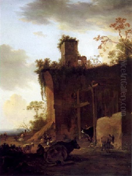 Italianate Landscape With Drovers, Cattle And Sheep Beside Ruins - view 1