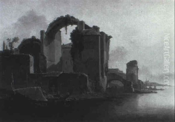 Barque Accostee Au Bord De Ruines - view 1