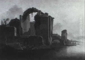 Barque Accostee Au Bord De Ruines by Jan Asselijn
