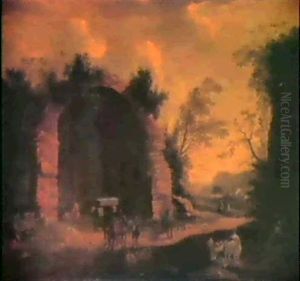 Voyageurs Pres D'une Ruine Dans Un Paysage Italien by Jan Asselijn