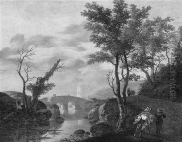 A Traveller And His Horse On A Path By A River In An Italianate Landscape - view 1