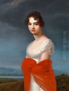 Portrait Of Princess Ekaterina Vasilyevna Saltykova In A White Dress And Red Shawl