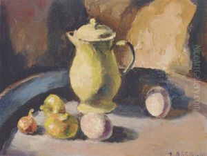 Still Life Of Eggs, Vegetables And A Coffee Pot