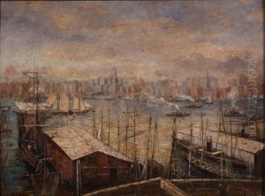 New York Skyline From Brooklyn by Leon Auguste Asselineau