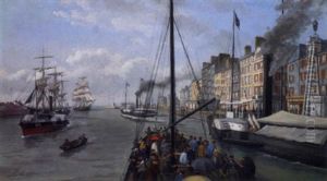 Le Depart Du Bac De Trouville Vers Le Havre by Leon Auguste Asselineau