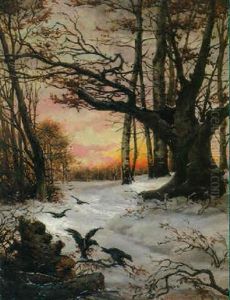 Krahen Im Winterlichen Abendlicht by Fanny Assenbaum