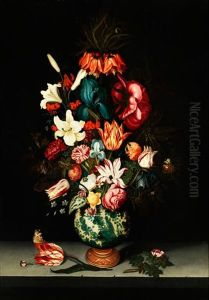 Stillleben Mit Blumen In Einer Chinesischen Vase
