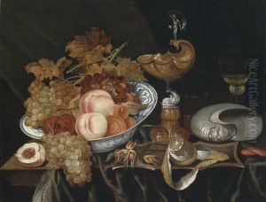 Prunkstillleben, Eine Schale Mit Fruchten, Ein Nautiluspokal Und Eine Umgesturzte Muschel by Bartholomeus Assteyn