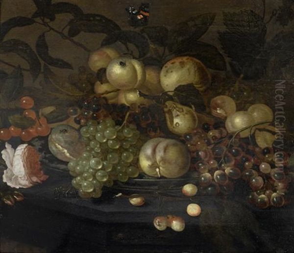 Fruchte- Und Blumenstilleben Mit Schmetterling Und Insekten - view 1