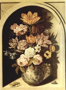 A Still Life With Roses, Tulips, Carnations, Lily-of-the-valley, Marigolds, Forget-me-nots, Columbine, A Snake's Head Fritillary And Other Flowers In A Decorated Blue Porcelain Vase by Bartholomeus Assteyn