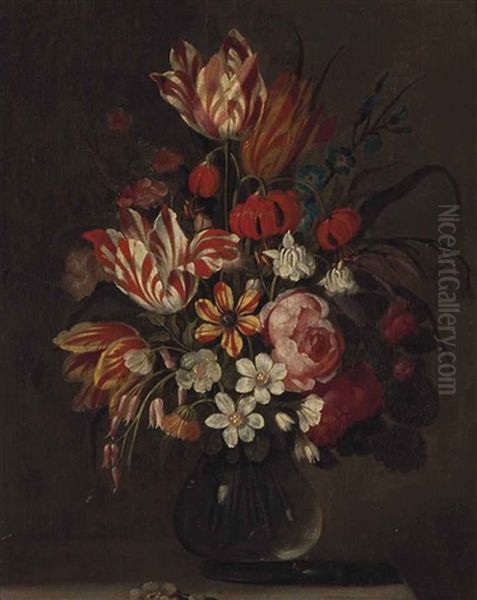 Still Life With Tulips And Carnations In A Glass Vase - view 1