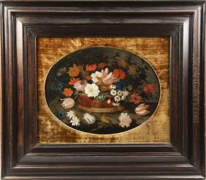 Flowers In A Basket With Bee On Tabletop (study)