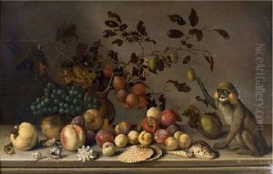 Nature Morte Aux Fruits, Aux Coquillages Et Au Singe Sur Un Entablement