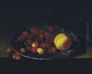 Cherries And A Peach In A Wan-li Bowl On A Ledge