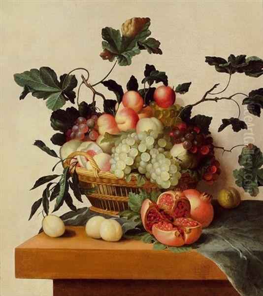 Fruchtestillleben Mit Trauben, Marillen, Pfirsichen, Pflaumen Und Granatapfel - view 1