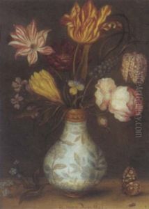 Blumenstraus In Einer Blauen Chinesischen Vase