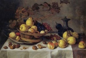Nature Morte Au Panier De Fruits Et Piece D'orfevrerie by Balthasar Van Der Ast