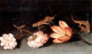 Stilleben Mit Blumen, Einer Eidechse Und Einer Heuschrecke by Balthasar Van Der Ast