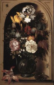 Bearded Irises And Other Flowers In A Pitcher In A Niche by Balthasar Van Der Ast