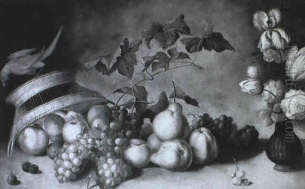 Still Life Of Fruit, Basket With Parrot And Flowers - view 1
