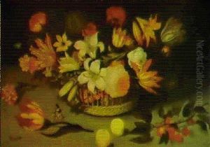 Un Panier De Fleurs, Un Papillon Pose Sur La Tige D'une     Tulipe, Une Chenille, Des Cerises...