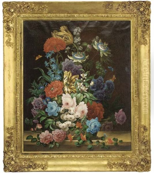 Summer Flowers In An Urn, With Butterflies - view 1