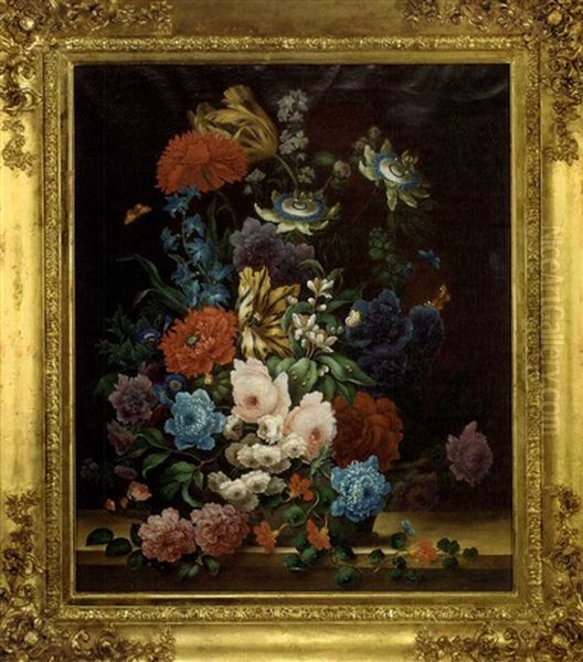 Summer Flowers In An Urn, With Butterflies - view 1