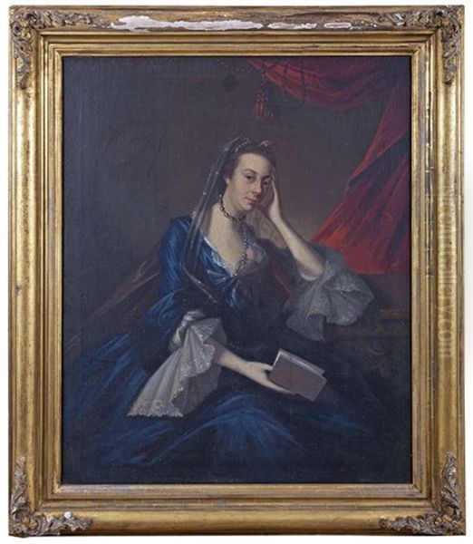 Portrait Of A Lady, Three-quarter Length, Seated Holding A Book - view 1