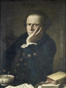 Portrait Of A Gentleman, Half-length, In A Green Velvet Coat, Seated At A Table With A Bowl Of Soup, A Music Score, A Pair Of Dividers And Books