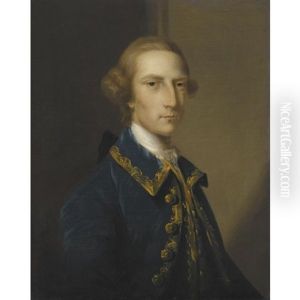 Portrait Of A Gentleman, Wearing A Blue Frock Coat by John Astley