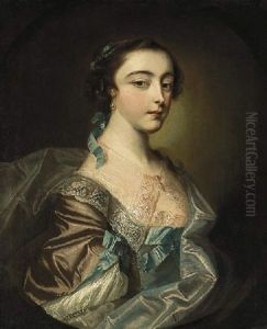 Portrait Of A Lady Of The Armstong Family Of Kilsharvan, Co. Meath, Seated In A Brown Dress And A Blue Wrap With A Lace Collar
