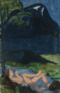 Kvinne I Fjellbekk by Nikolai Astrup