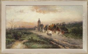 Landschaft Mit Entlang Einer Strase Gelegenen Gehoften Landschaft Mit Entlang Einer Strase Gelegenen Gehoften